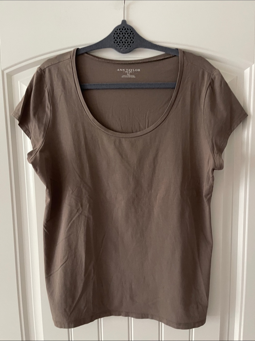 Ann Taylor Short Sleeve Taupe Scoop Neck T Shirt